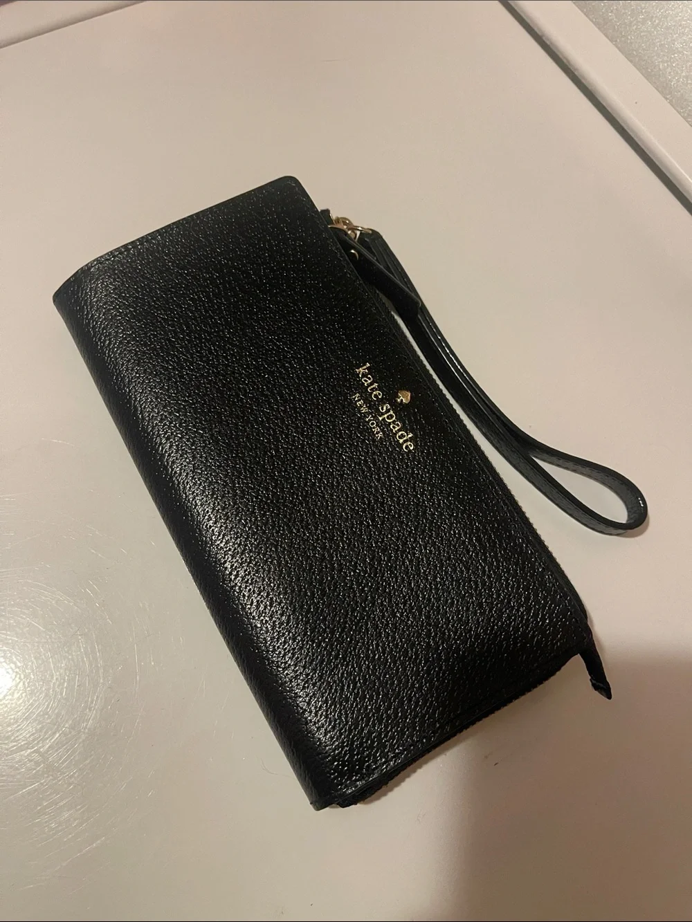 kate spade Black Leather Wristlet Wallet with Gold Logo